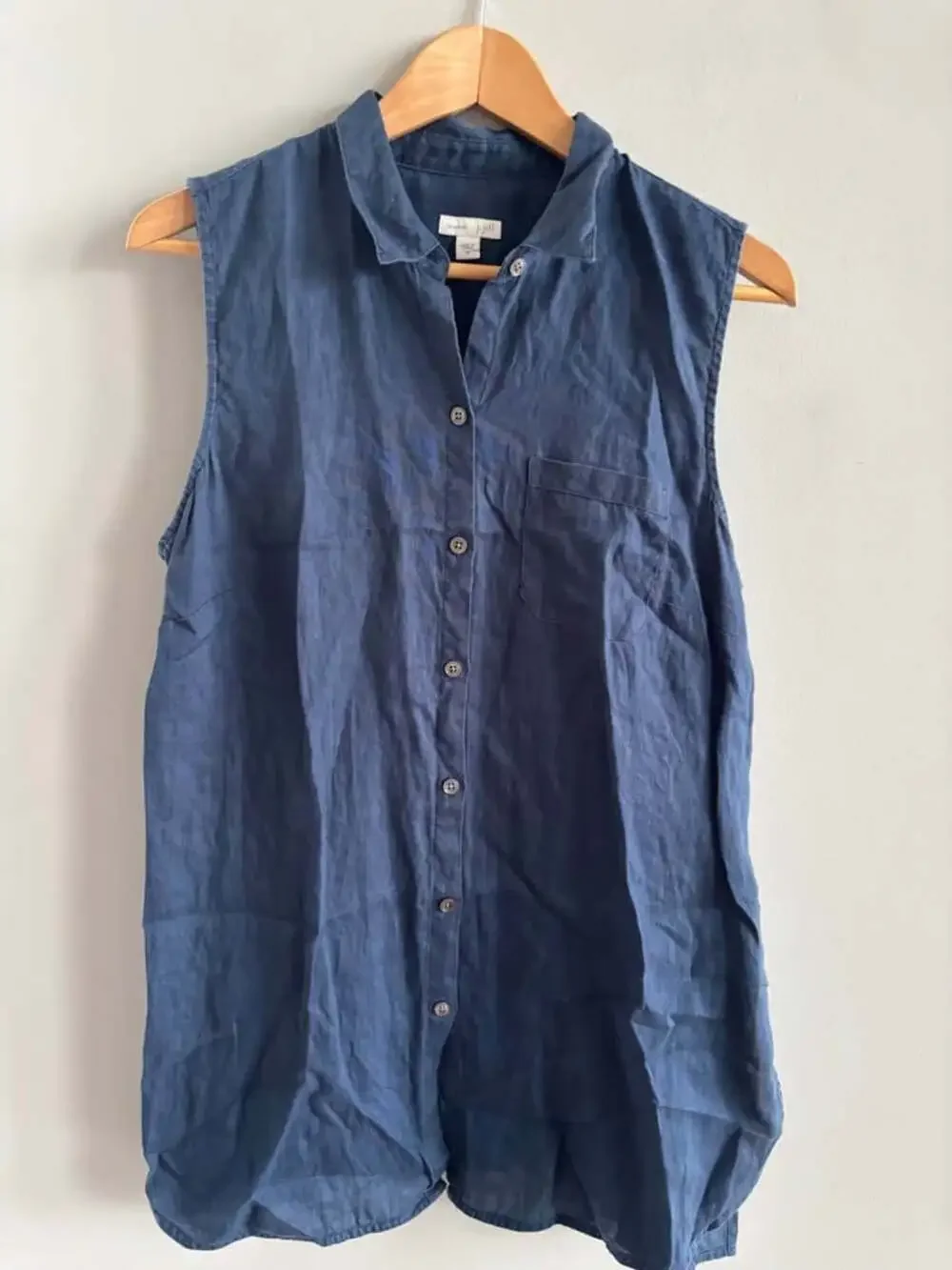 J. Jill Love Linen Sleeveless Button-Down navy blue Shirt - Size Medium
